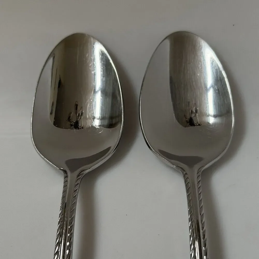 2pc Oneida Belmont-Lyons Soup Spoons 7 1/8” Stainless Glossy Rope Edge China